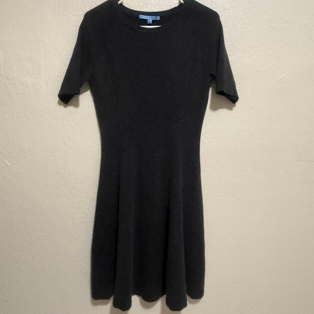 Antonio‎ Melani 100% Cashmere Sweater Dress Gray Short Sleeve Fit Flare Small